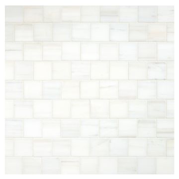 1-1/4" Offset Square stone mosaic in White Whisp Dolomiti Ultra Premium honed marble.