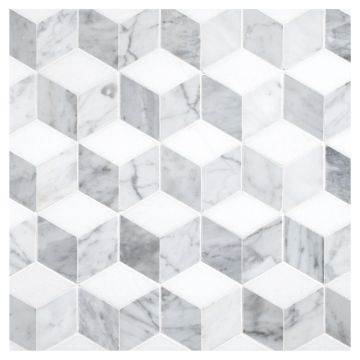 Optic Cube mosaic in polished Thassos and Carrara marble.