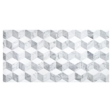 2-3/4" Optic Cube | Thassos - Carrara - Polished | Unique Mosaic Tile - Marble