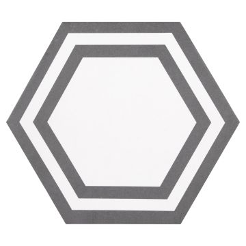 8" Hanson Hexagon porcelain tile in Dark Grey color with a white background