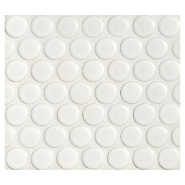3/4" porcelain penny round mosaic tile in matte finished Sanctuary Frost color.