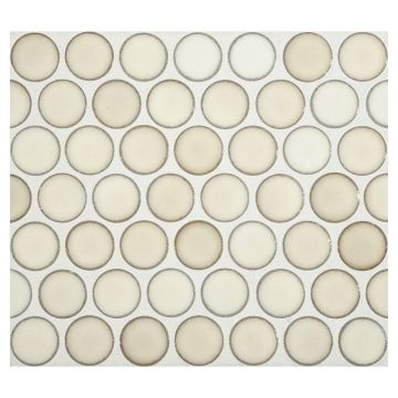 3/4" porcelain penny round mosaic tile in gloss finished Morrel color.