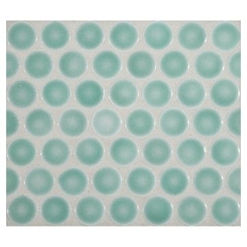 3/4" porcelain penny round mosaic tile in gloss finished Aqua Azores color.
