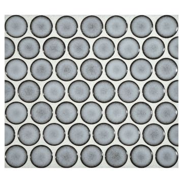 3/4" porcelain penny round mosaic tile in gloss finished Blue Frost color.