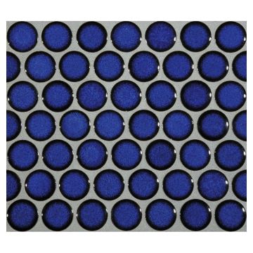 3/4" porcelain penny round mosaic tile in gloss finished Cobalt Fire color.