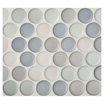 1" porcelain penny round mosaic tile in matte finished Graphite Blend color.