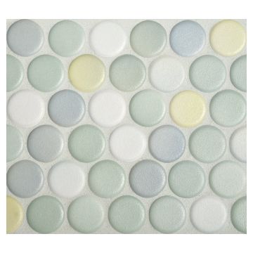 1" porcelain penny round mosaic tile in matte finished Citrus Blend color.