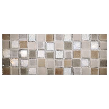 1" Square ceramic mosaic blend in Snow White, Bone, Ivory, Ash, and Oxygen Iridescent Glass.