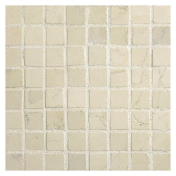 5/8" square mosaic tile in polished Bianco Verdito marble.