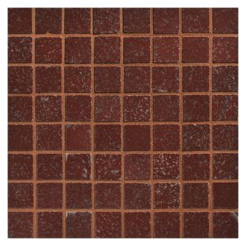 5/8" square mosaic tile in polished Rojo Noche marble.