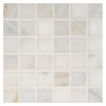 3/4" square mosaic in honed Calacatta marble.