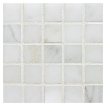 1" square mosaic tile in polished White blossom marble.