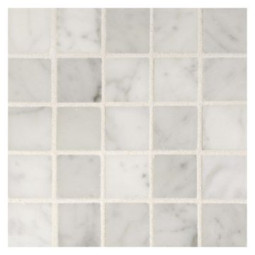 1" square mosaic tile in honed White Carrara marble.