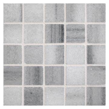 1" square mosaic tile in polished Grey Striato marble.