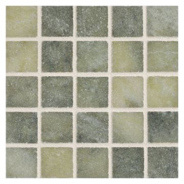 1" square mosaic tile in polished Canopy Green marble.