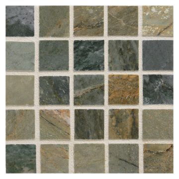 1" square mosaic tile in polished Green Royal Blue and Green Fantasia marble.