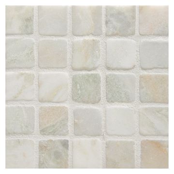 1" square mosaic tile in tumbled Verreza marble.