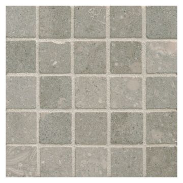 1" square mosaic tile in honed Oceanus Green limestone.