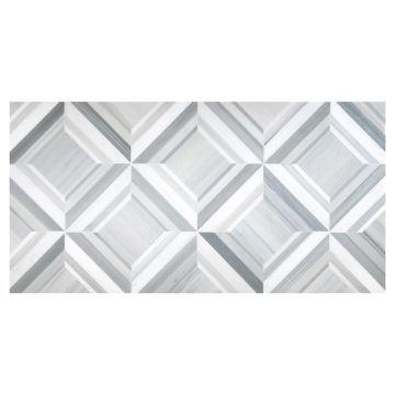 6" x 6" Squarington | White Whisp Dolomiti - Platino Azzurro Light - Platino Azzurro Dark - Honed | Visual Dimensions Mosaic