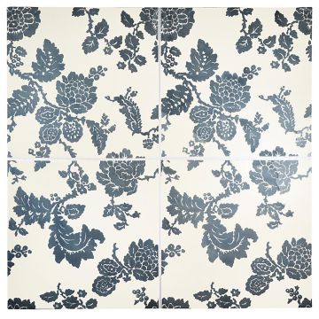 Tiepolo 6" Chrysanthemum pattern A ceramic tile in Blue and Alabaster
