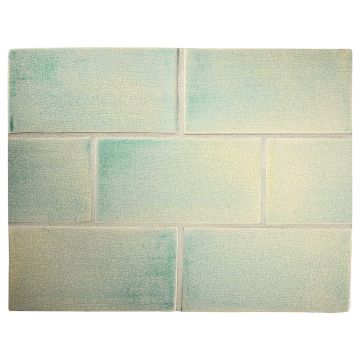 Tiepolo 2" x 4" ceramic field tile in Aqua with a Satin Stained Crackle finish.