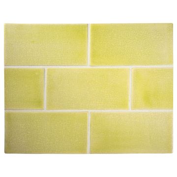 Tiepolo 2" x 4" ceramic field tile in Chartreuse with a Satin Stained Crackle finish.