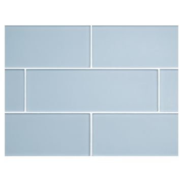 3" x 9" glass subway tile in Wedvood Blue color with a silk finish.