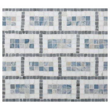 Triple Brick mosaic pattern in Calacatta, Bardiglio and Blue Ronse marble.