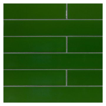 2" x 16" ceramic field tile in Lorde Green with a crackle finish.