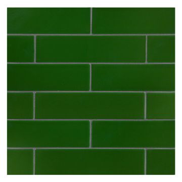 2" x 8" ceramic subway tile in Lorde Green with a crackle finish.