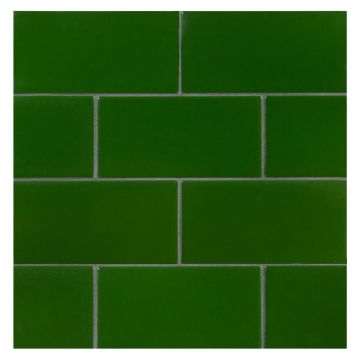 3" x 6" ceramic subway tile in Lorde Green with a crackle finish.