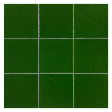 4-3/4" Square ceramic Zellige tile in Lorde Green with a crackle finish.