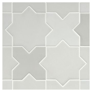 True Tile Made in the Shade Porcelain Star X Cross Tile in Cas Grey X Sixteen with Matte finish.