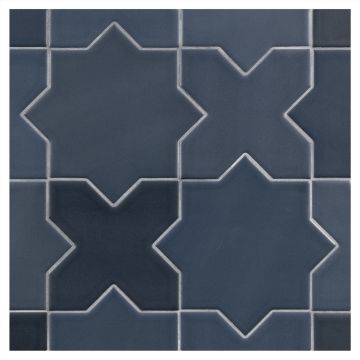 True Tile Made in the Shade Porcelain Star X Cross Tile in Twi Blue X Sixteen with Matte finish.