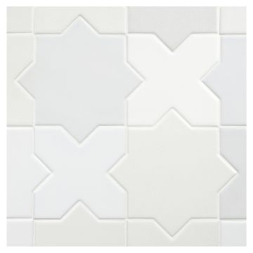 True Tile Made in the Shade Porcelain Star X Cross Tile in White X Sixteen with Matte finish.