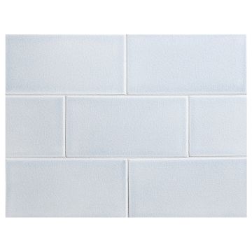 Vermeere 3" x 6" ceramic subway tile in Sweet Bluette with a crackle finish.