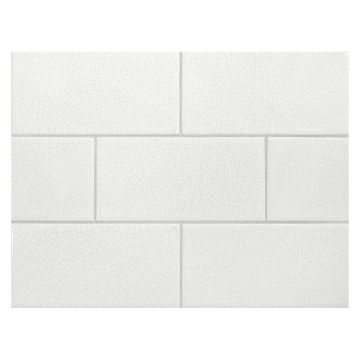 Vermeere 3" x 6" ceramic subway tile in Bleach White with a Grey Vein Crackle finish.