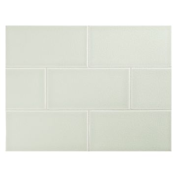 Vermeere 3" x 6" ceramic subway tile in Serene Green with a crackle finish.