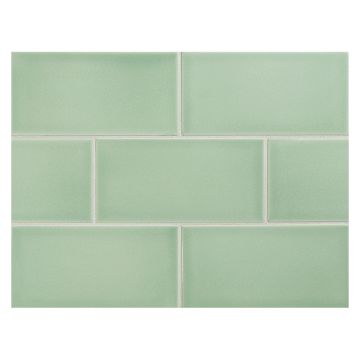 Vermeere 3" x 6" ceramic subway tile in Apalachian Green with a gloss finish.