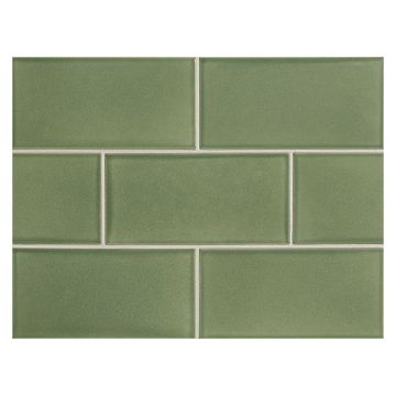 Vermeere 3" x 6" ceramic subway tile in Newport Green with a gloss finish.