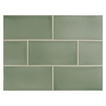 Vermeere 3" x 6" ceramic subway tile in Grey Green with a gloss finish.
