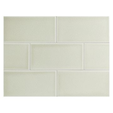 Vermeere 3" x 6" ceramic subway tile in Pebble Green with a crackle finish.