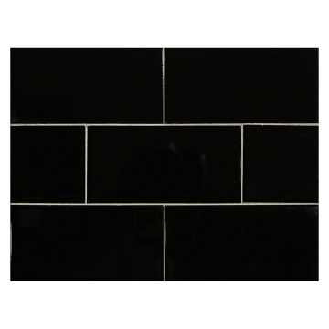 Vermeere 3" x 6" ceramic subway tile in Black with a gloss finish.