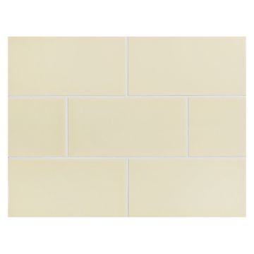 Vermeere 3" x 6" ceramic subway tile in Vanilla Cream with a gloss finish.