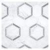 3" Reflectagon | White Blossom - Azulo Grey - Honed | Unique Mosaic Tile - Marble