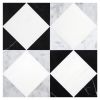 Ehysquare Checker | White Whisp Dolomiti Ultra Premium - Carrara Claro Light - Nero Marquina Select - Honed | Visual Dimensions Marble Mosaic