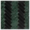 1" x 4" Herringbone Paired | Nero Marquina - Empress Green - Honed | Marble Mosaic Tile