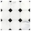 2" Octagon with 5/8" Dots | White Statuary Calacatta - Black - Honed | Marble Mosaic