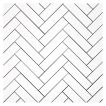 1" x 4" Ultra Flat ceramic Herringbone mosaic tile in glossy White, with Black Grout. 