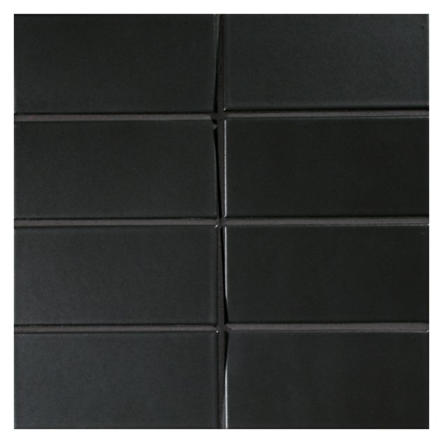 Distortion dimensional mosaic in black with a matte finish.